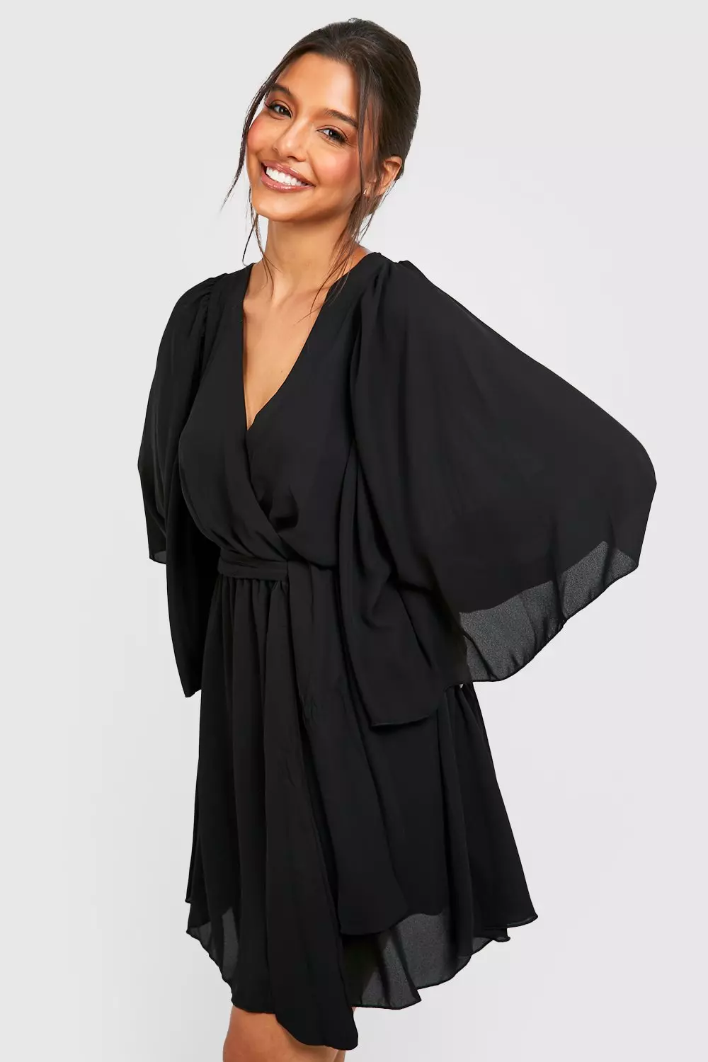 Black batwing 2025 belted dress