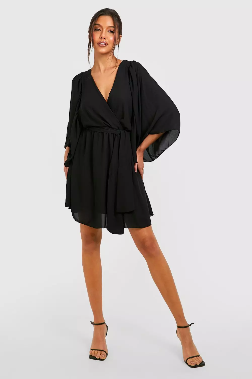 Black batwing belted dress hotsell