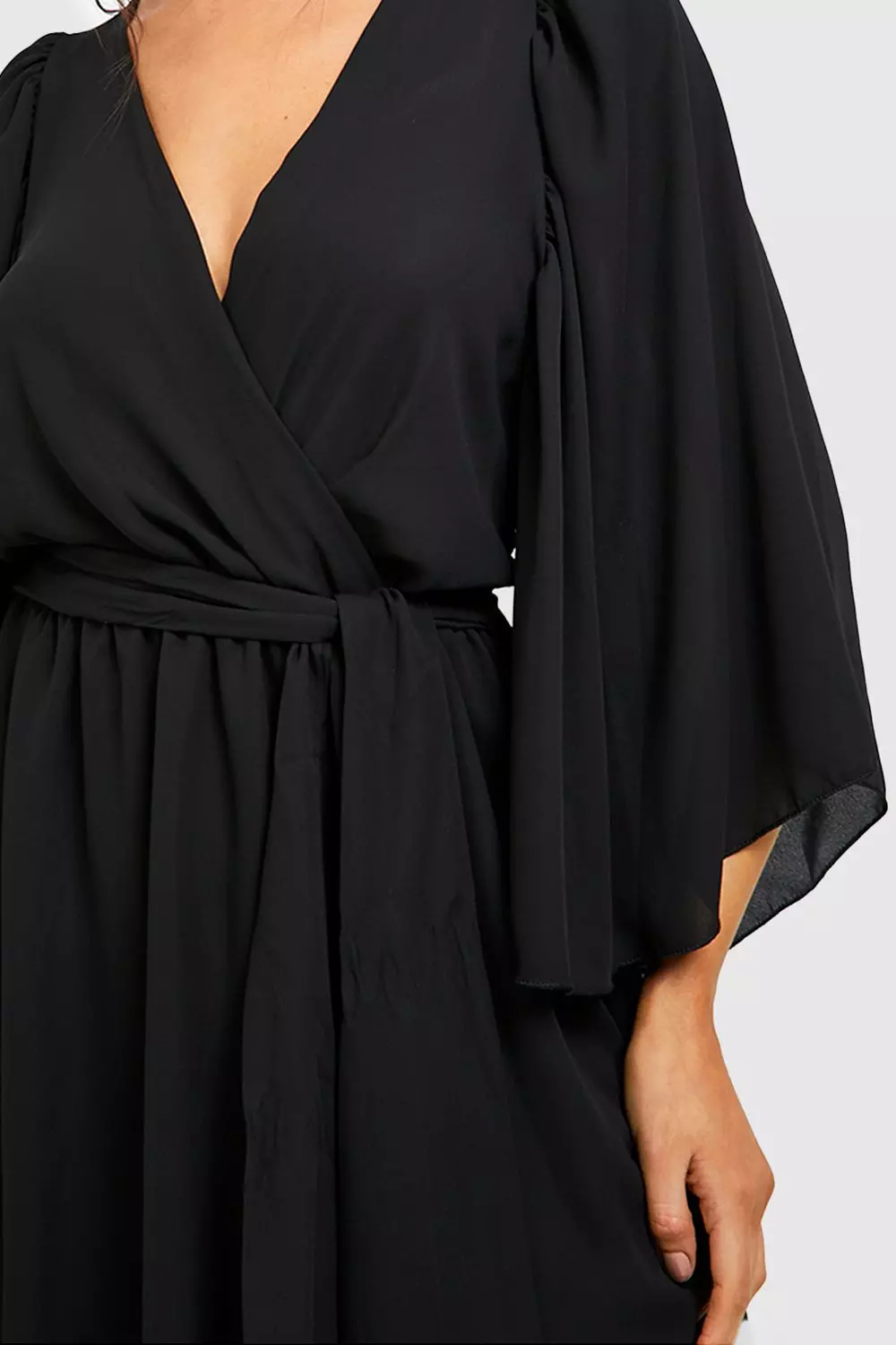 Black batwing shop belted dress