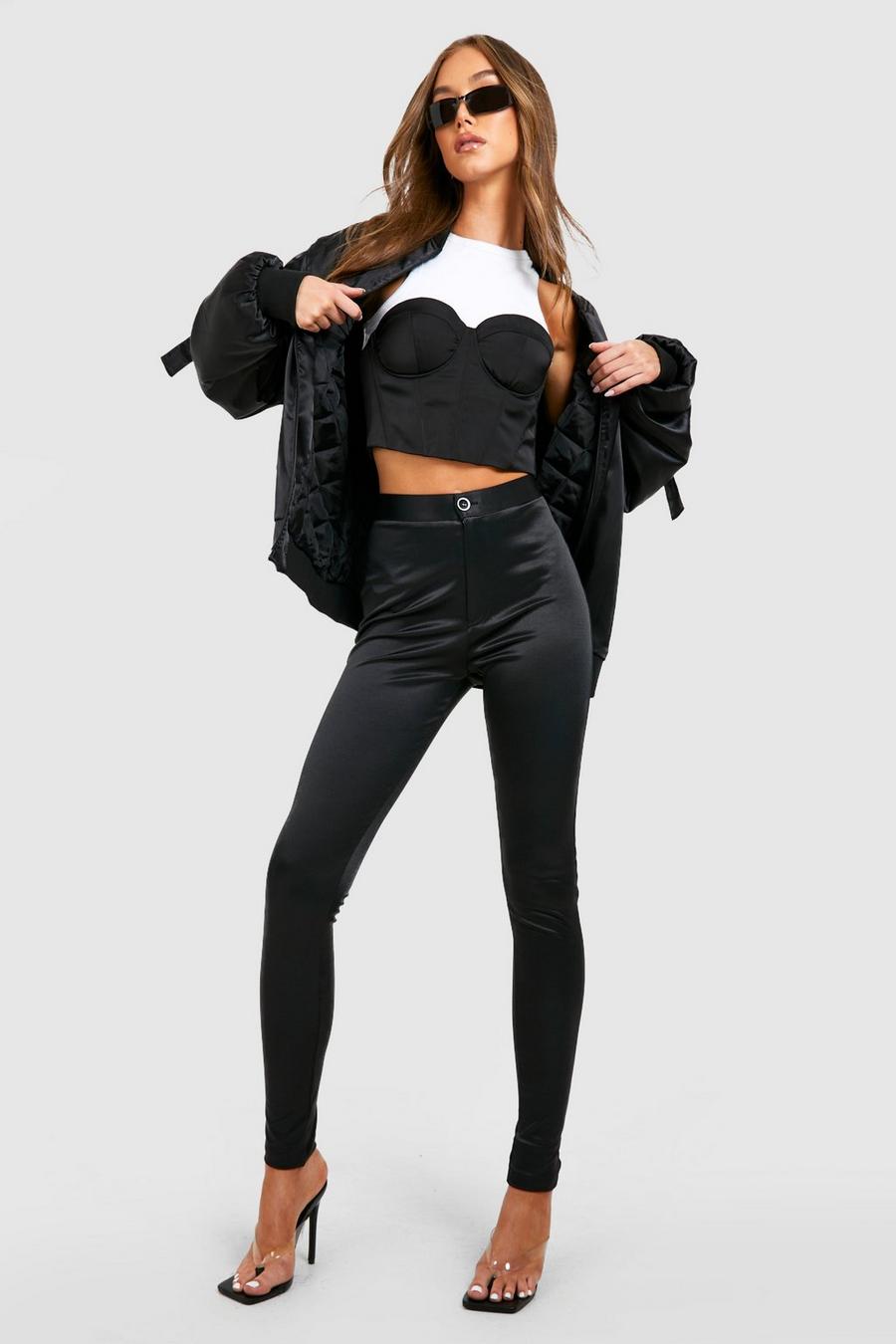Black High Waisted Shaping Disco Jeggings image number 1