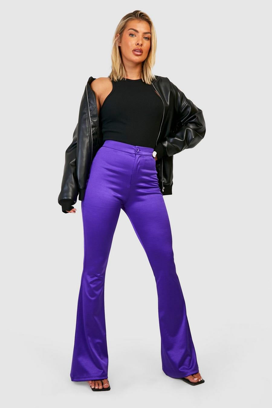 Purple Shaping Disco High Waisted Flared Trousers image number 1