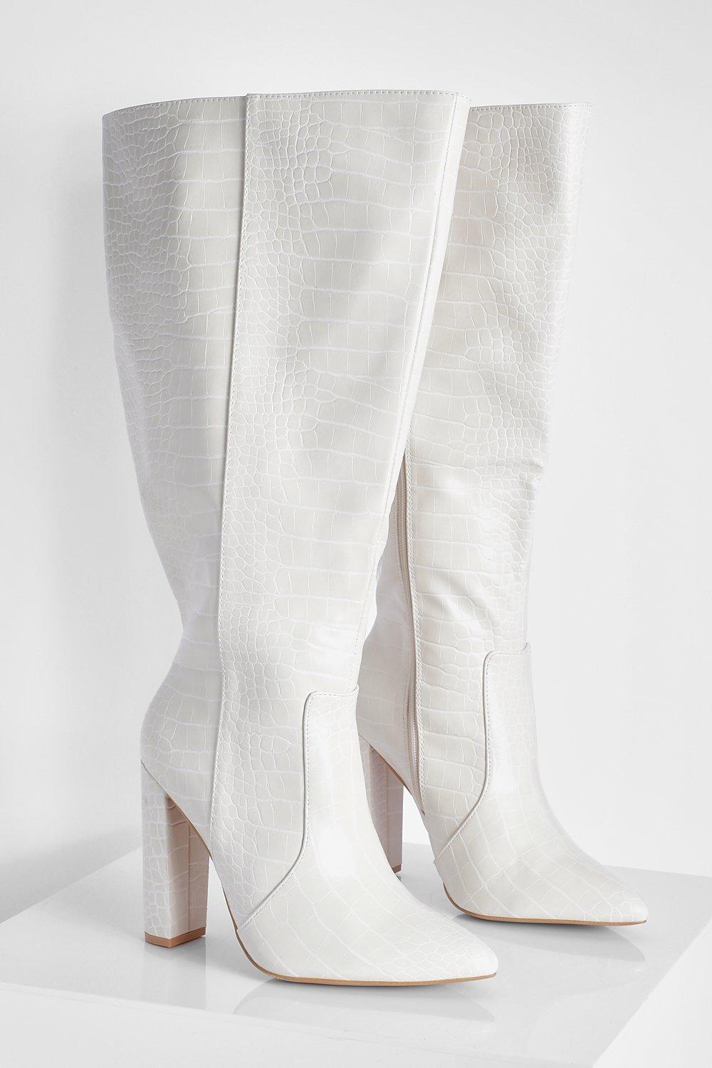 White knee high store boots wide calf