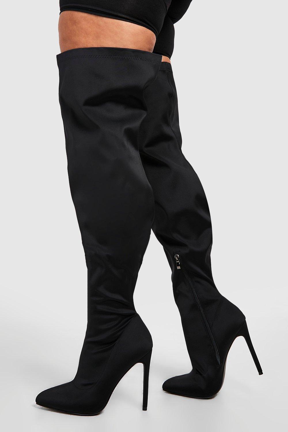 Black thigh high wide calf outlet boots