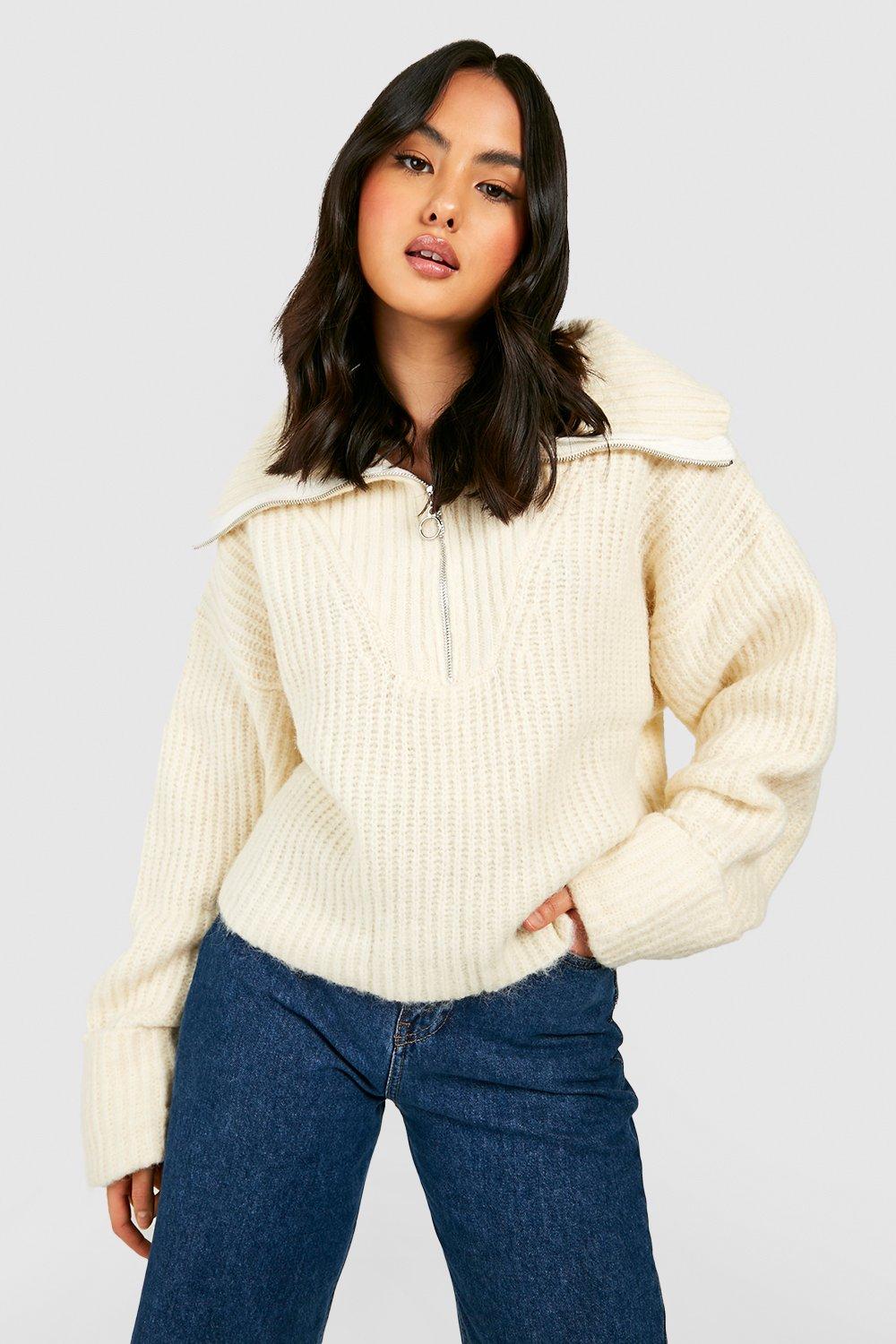 Premium Chunky Soft Knit Half Zip Oversized Jumper boohoo IE