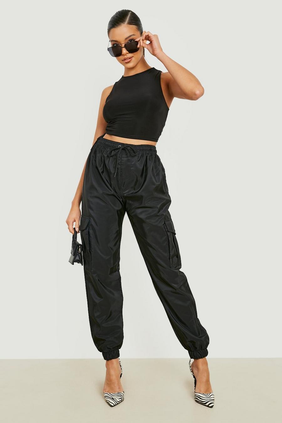 Shinestar Black Flowy Cargo Style Jogger Pants Women's Size Large NEW