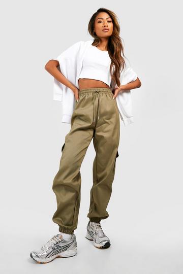 Khaki High Waisted Cargo Pocket Joggers