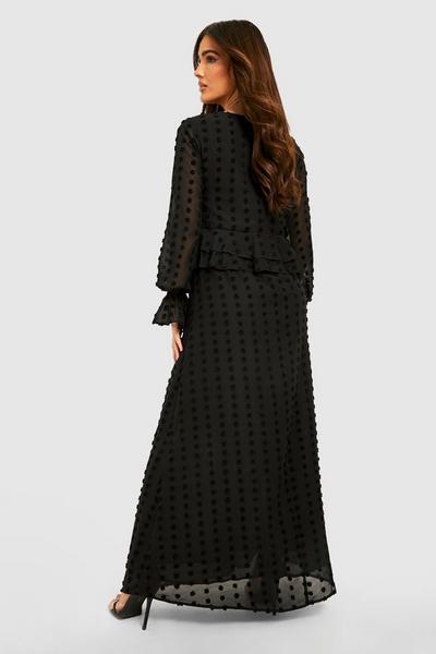 boohoo black Textured Spot Ruffle Plunge Maxi Dress