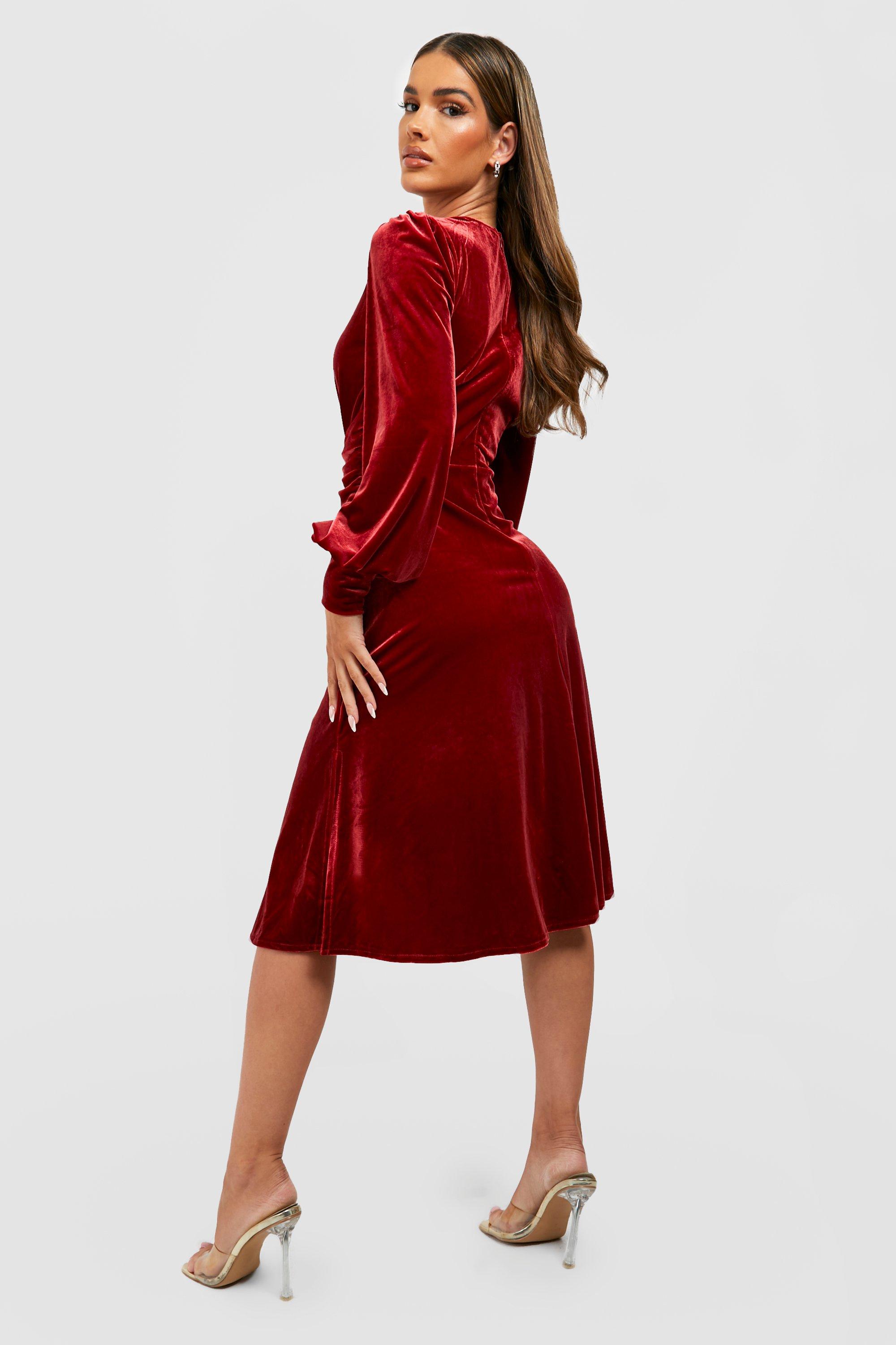 Women Velvet Dresses, Midi Velvet Dress, Puff Sleeve Dress