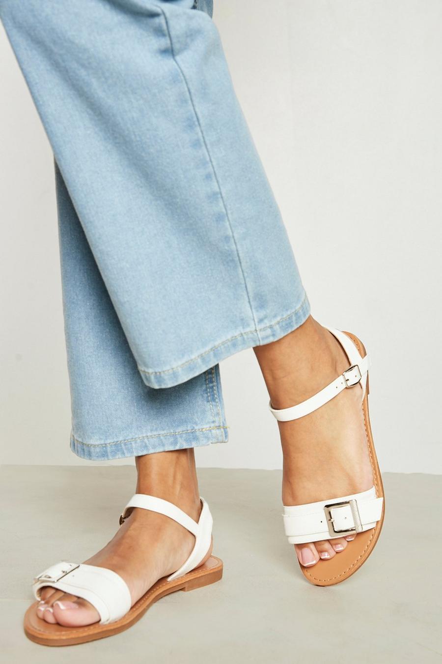 White Buckle 2 Part Flat Sandal image number 1
