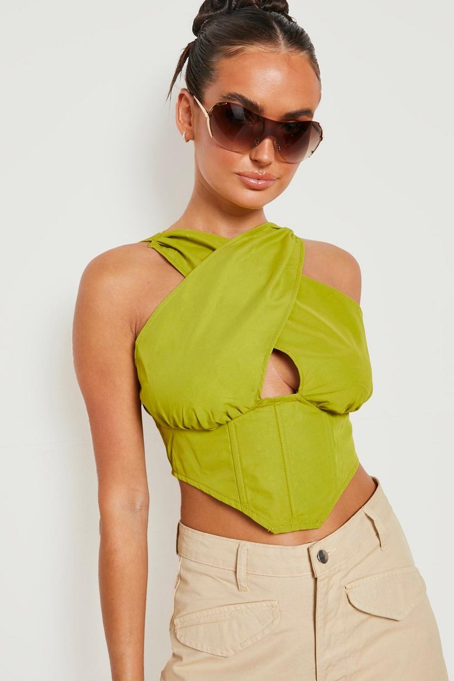 Olive Wrap Front Corset Top image number 1