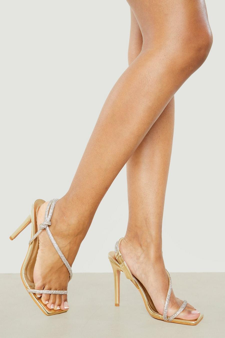 Gold Wide Fit Diamante Knot Detail Heel image number 1