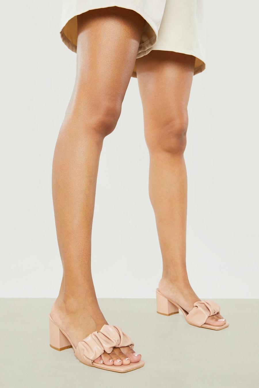 Nude Ruched Strap Detail Heeled Mule image number 1