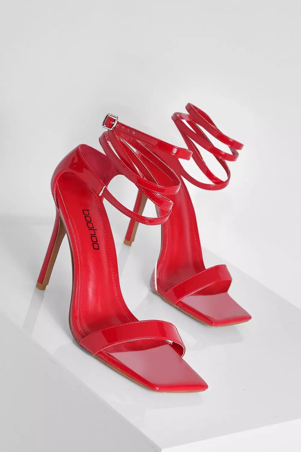 Red Wide Fit Barely There Strappy Heeled Sandals