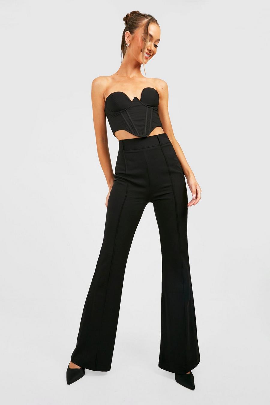Black High Waisted Flared Work Trousers  image number 1