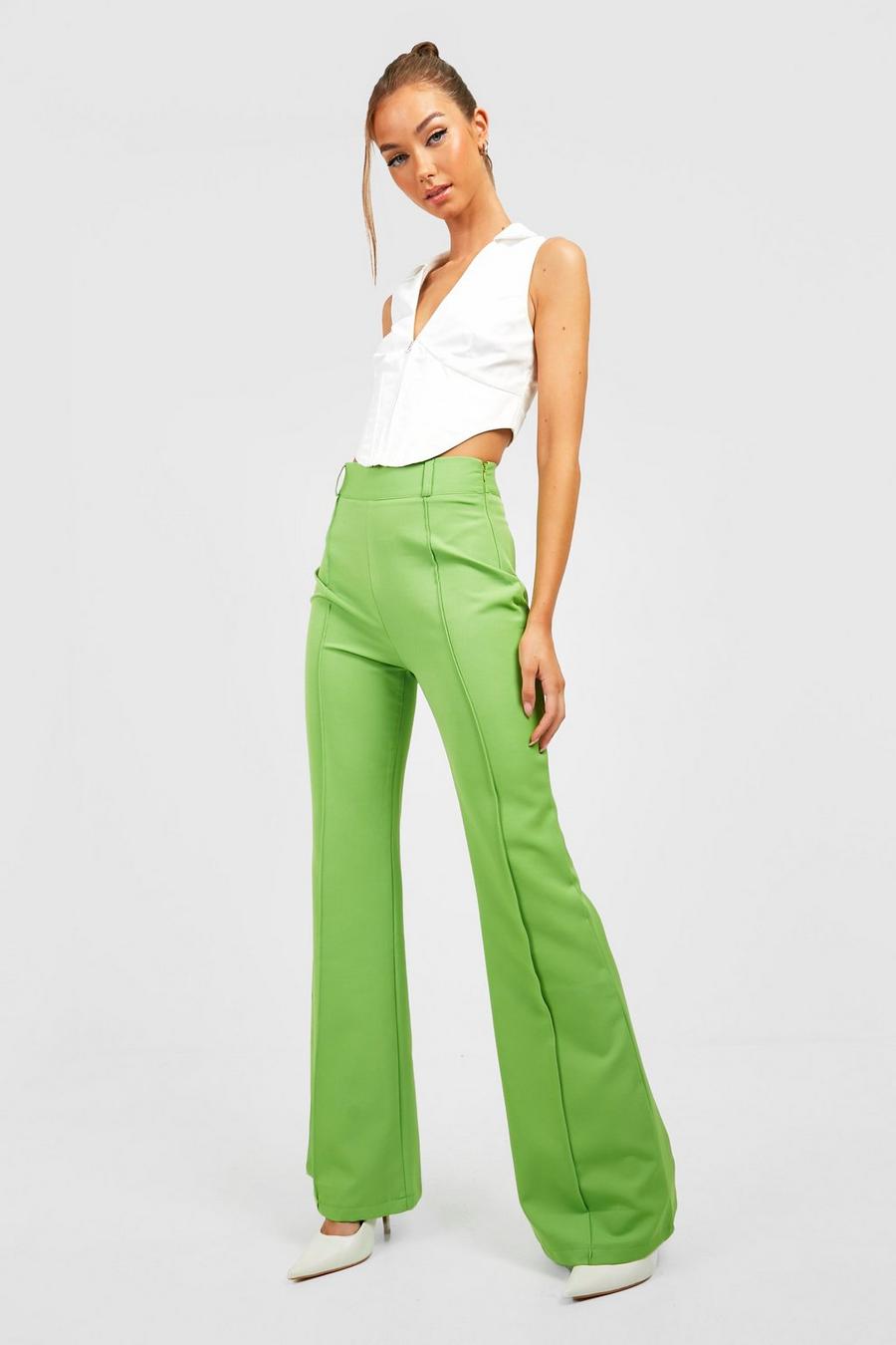 Green High Waisted Flared Work Trousers  image number 1