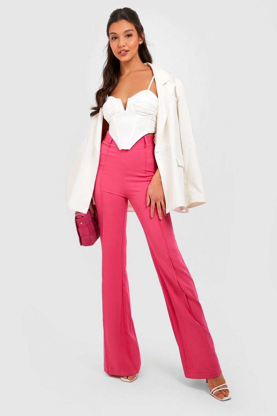 Pink High Waisted Flared Work Pants image number 1