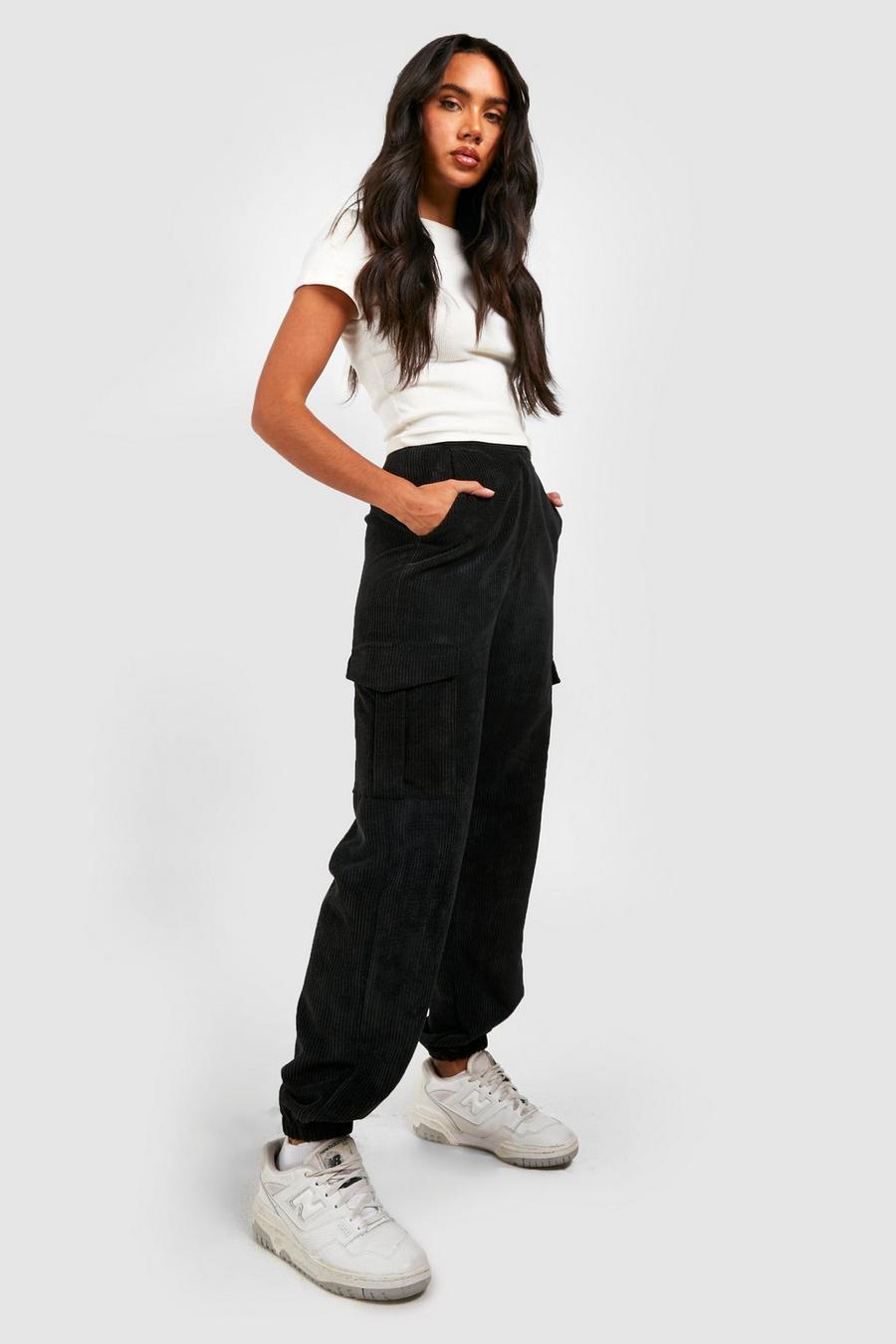 Black Cuffed Cord Cargo Joggers image number 1