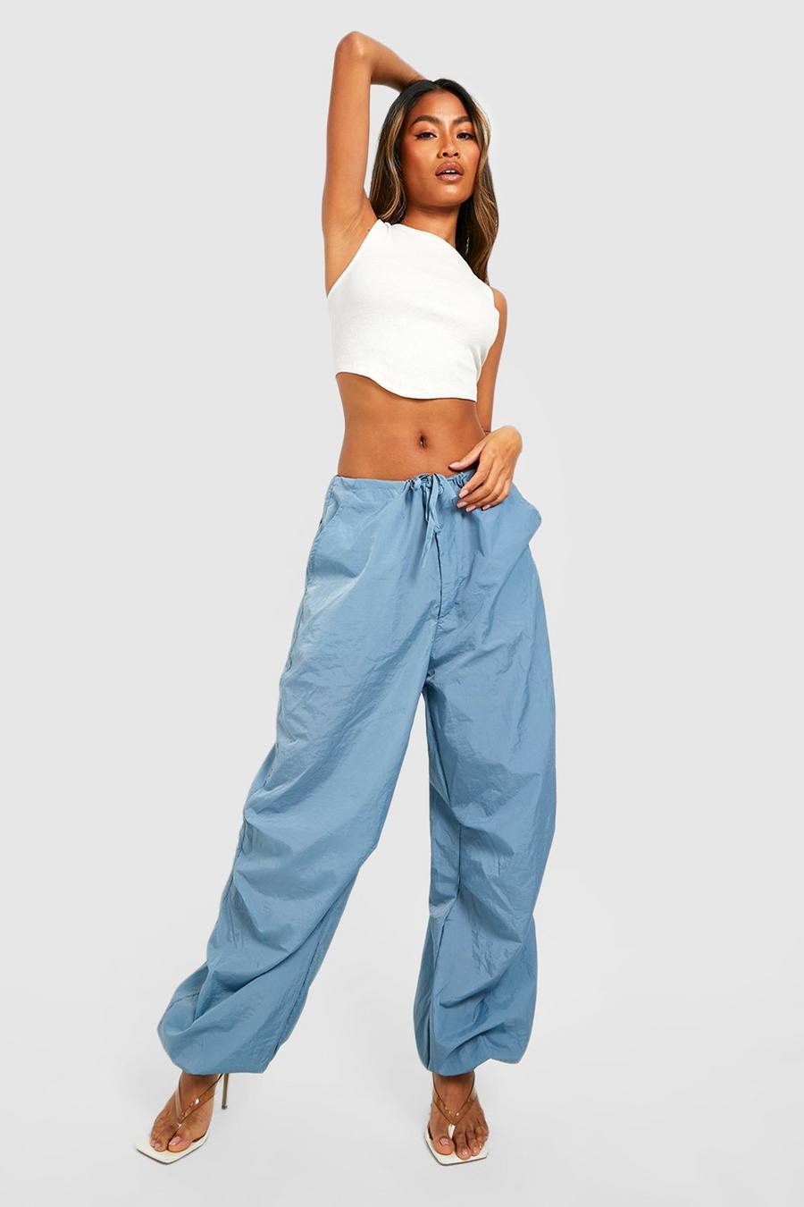 Grey Drawcord Extreme Wide Leg Parachute Pants image number 1