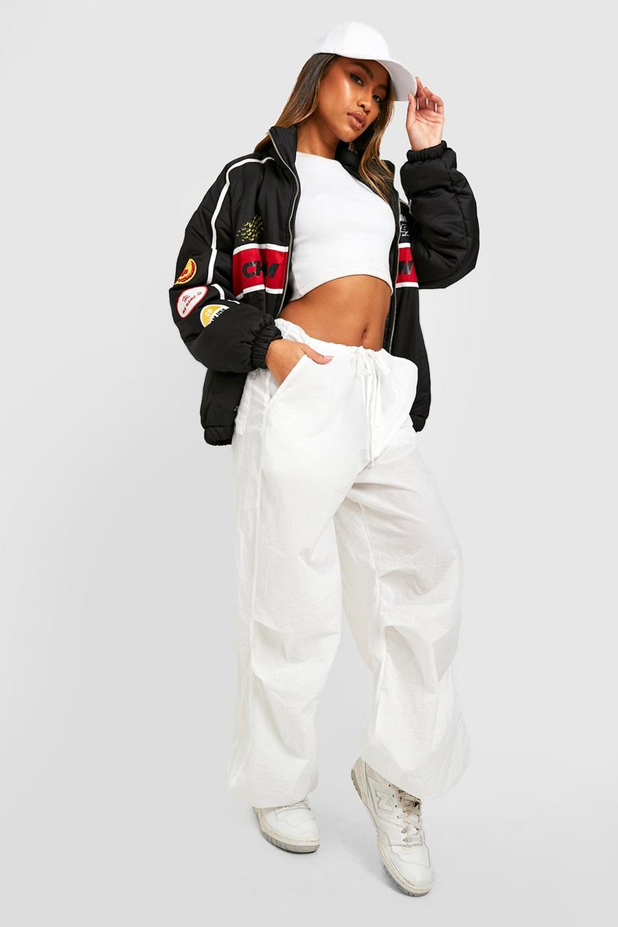 White Drawcord Extreme Wide Leg Parachute Pants image number 1
