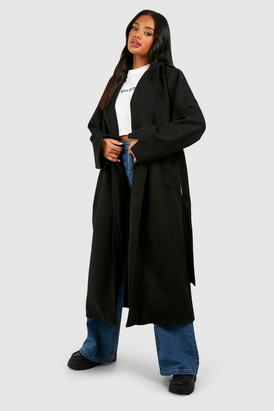 Black Oversized Maxi Belted Coat image number 1