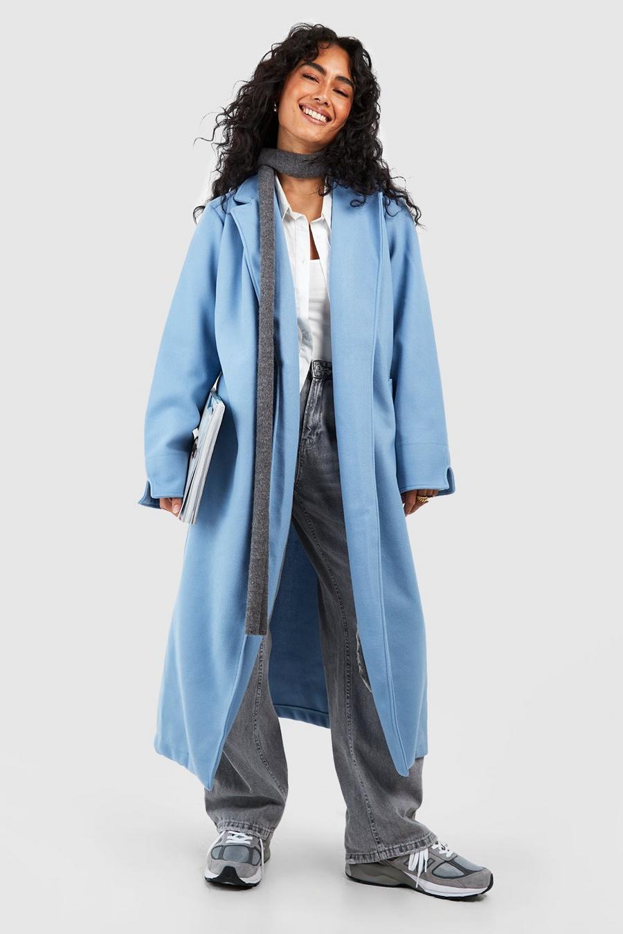 Blue Oversized Maxi Belted Coat