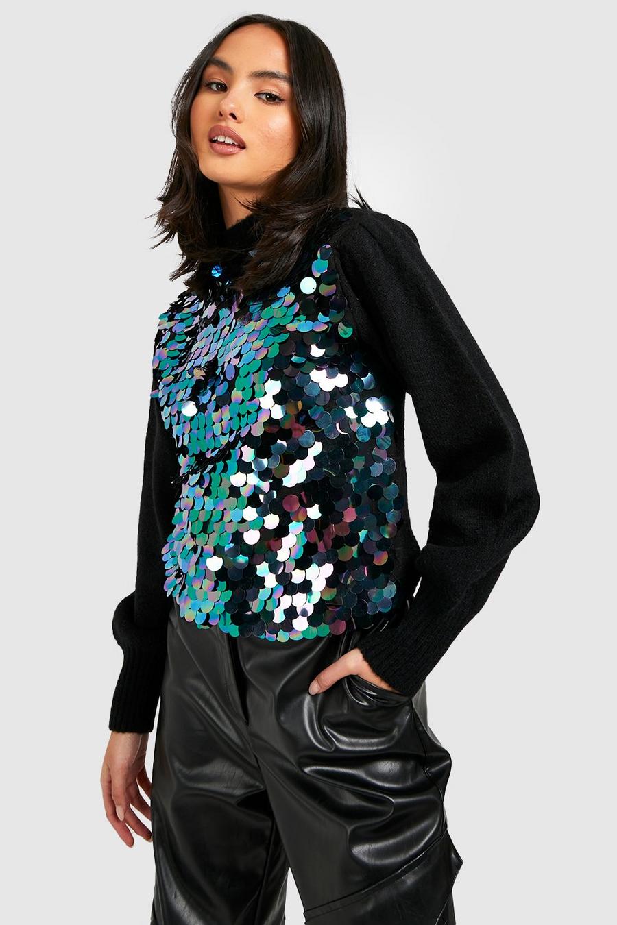 Black Disc Sequin Knitted Sweater image number 1