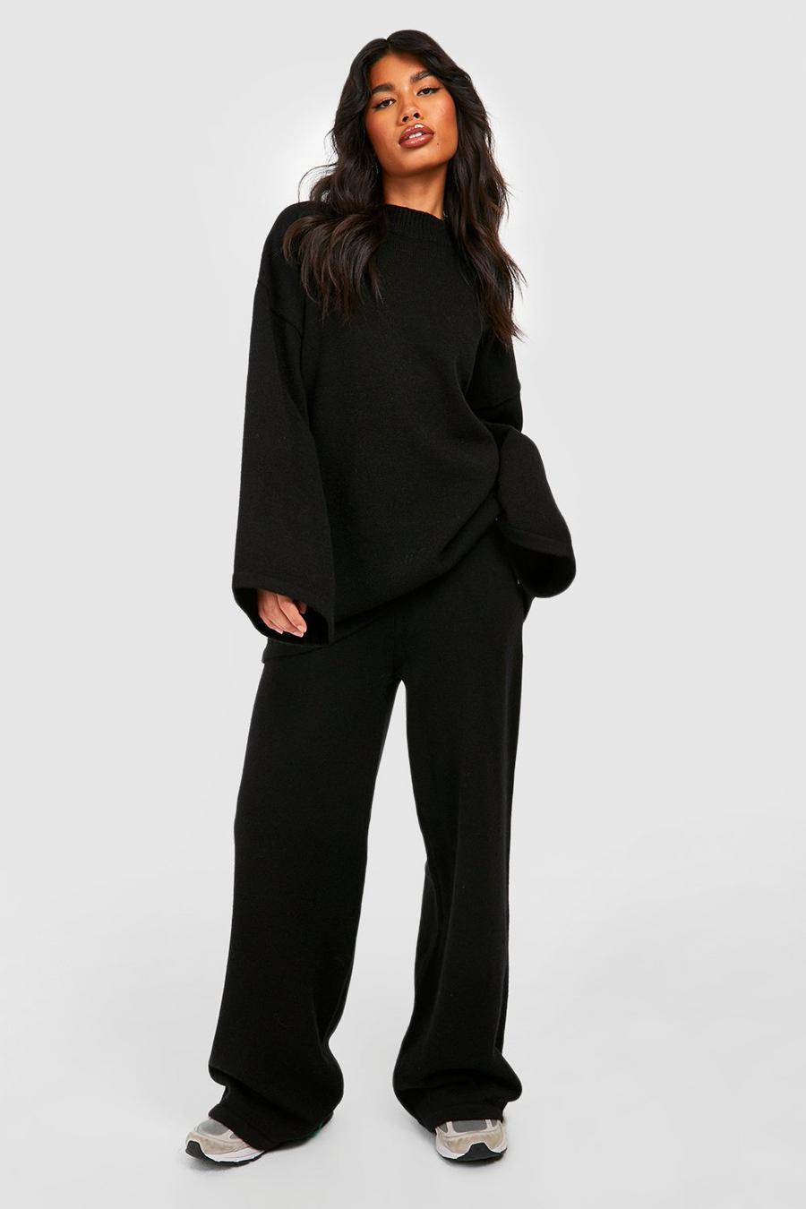 Black Knitted Funnel Neck Jumper And Flare Co-ord image number 1