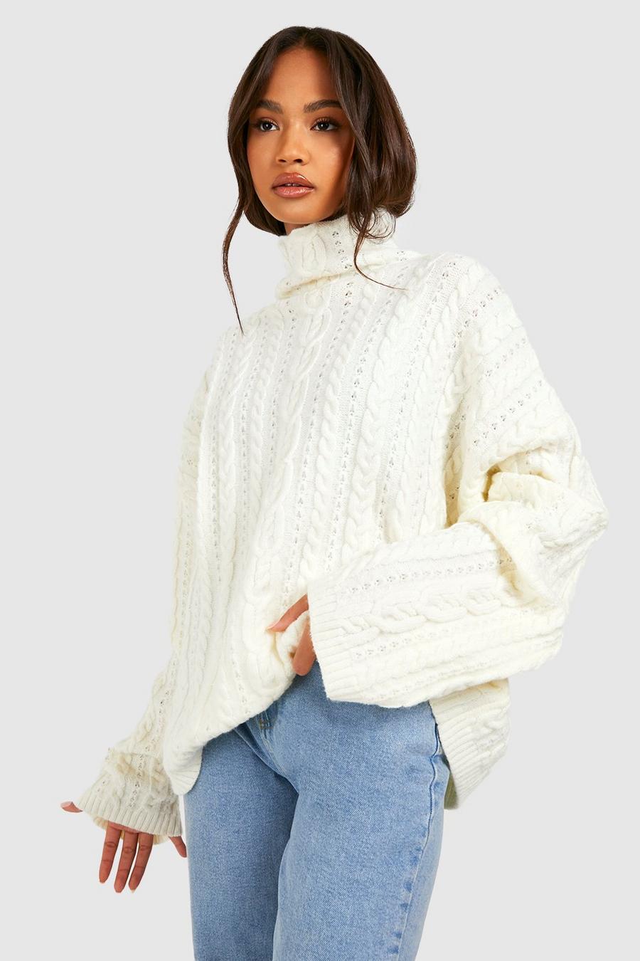 Ivory Chunky Cable Knitted Sweater image number 1