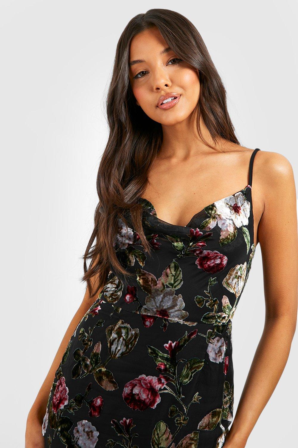 Women's Floral Devore Cowl Maxi Slip Dress