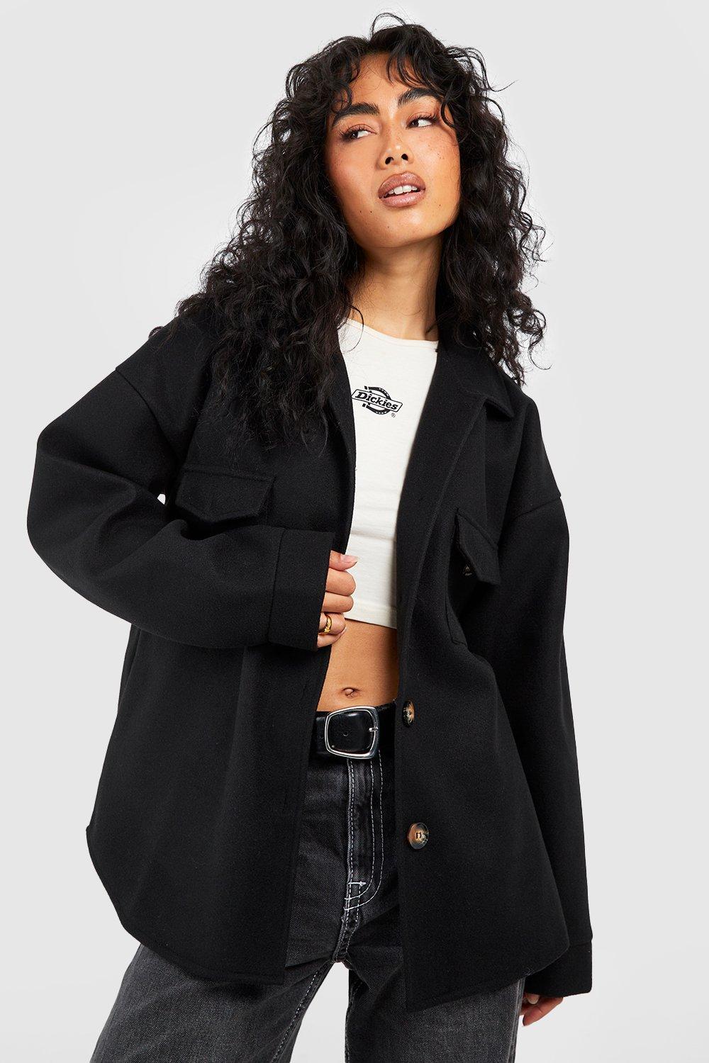 Longline Wool Look Shacket boohoo NO