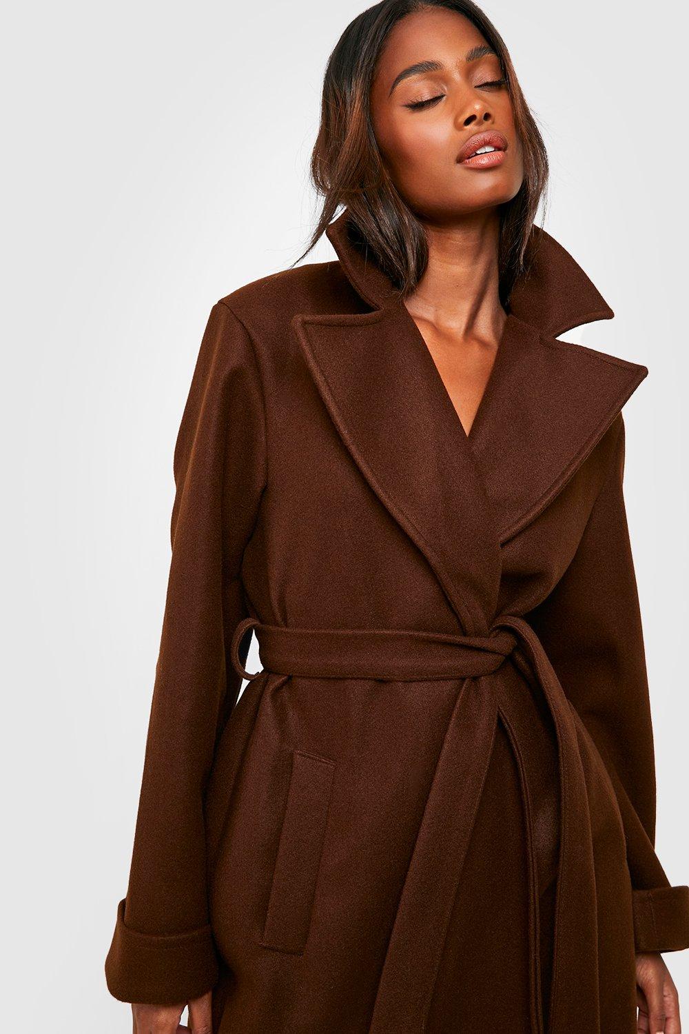 Oversized Belted Back Detail Wool Coat boohoo