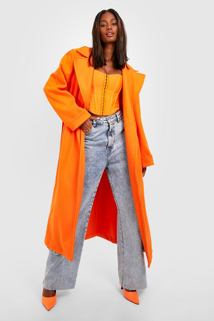 Cappotto in lana oversize con cintura e dettagli sul retro, Orange image number 1