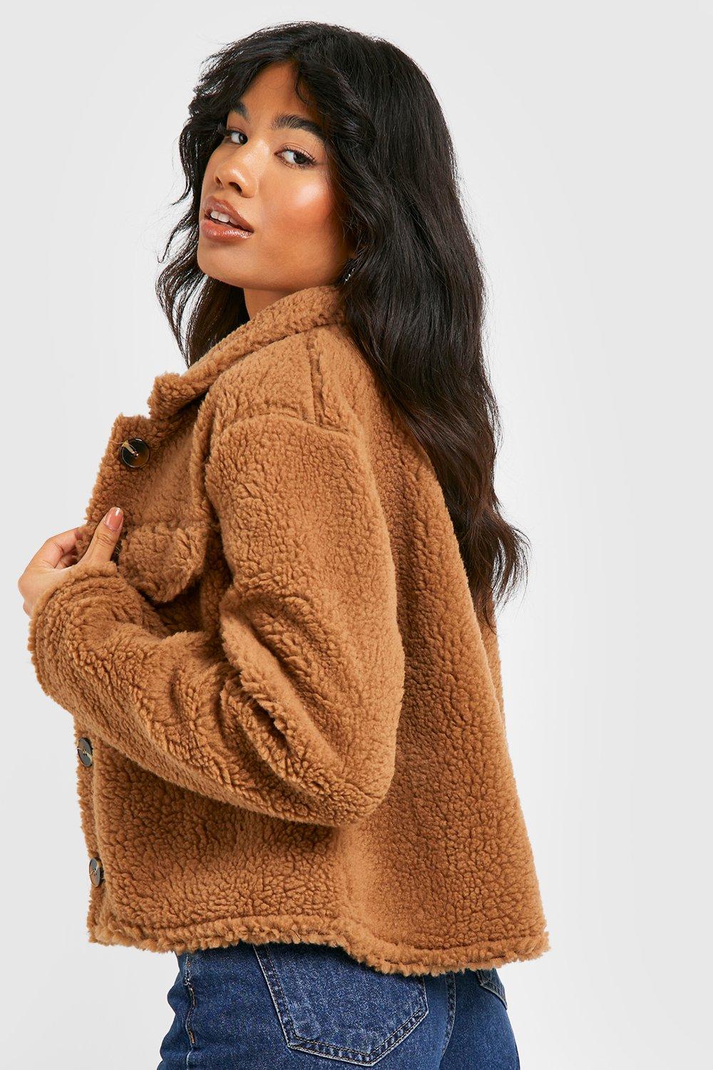 Lucky Brand Faux Fur Women Camel Oversized Teddy Shacket Jacket SzL