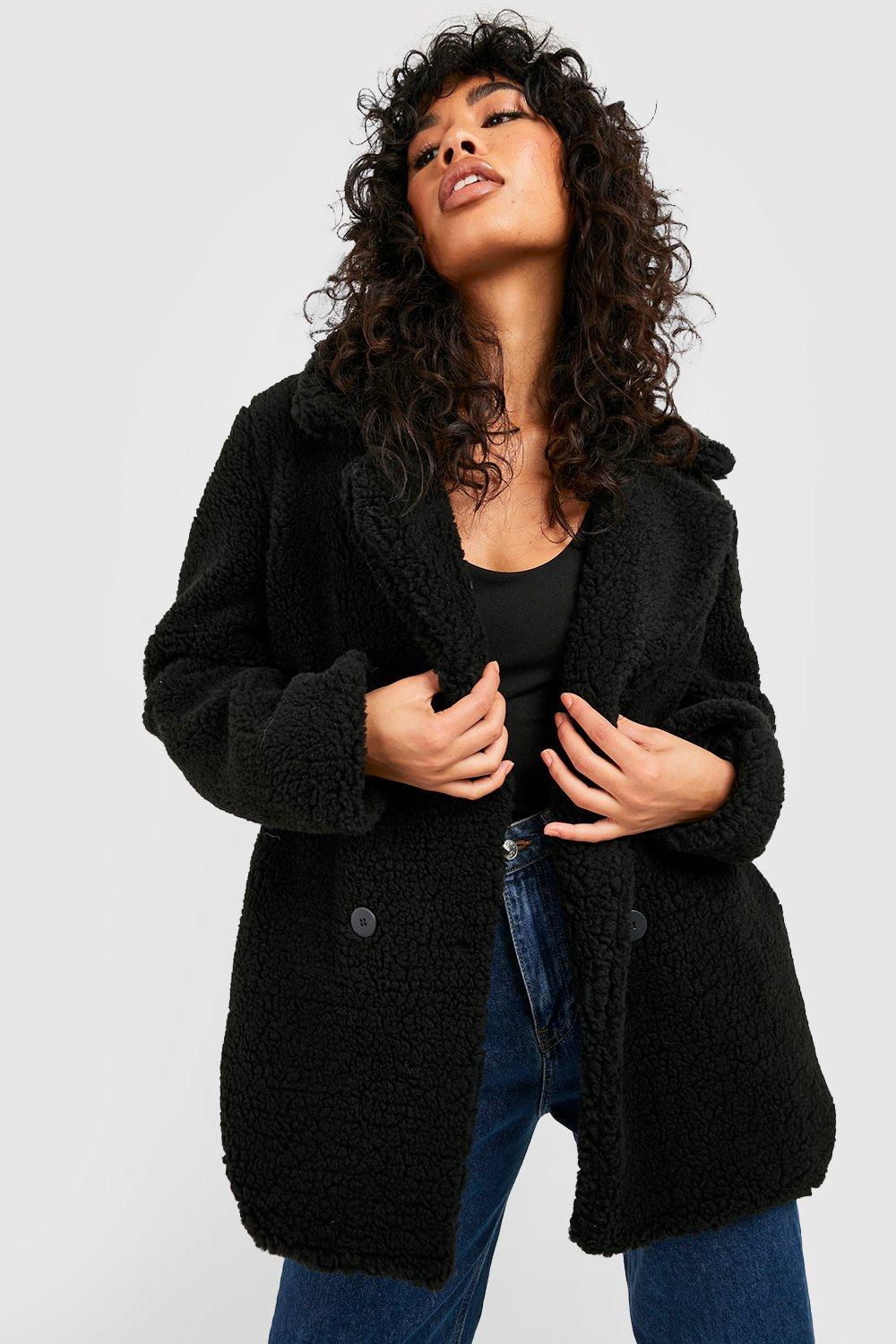 Boohoo black teddy coat online