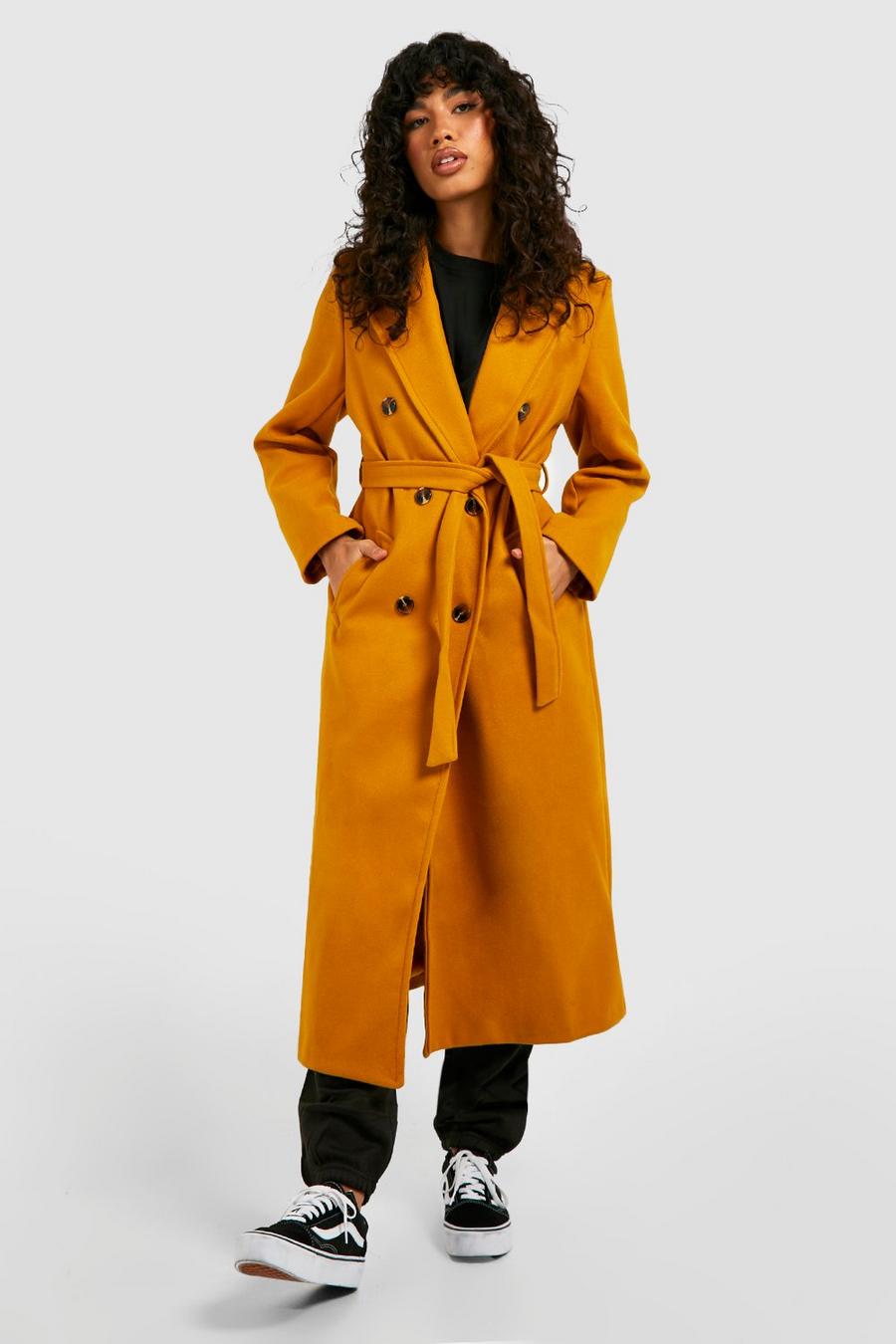 Mustard Longline Double Breasted Belted Coat image number 1