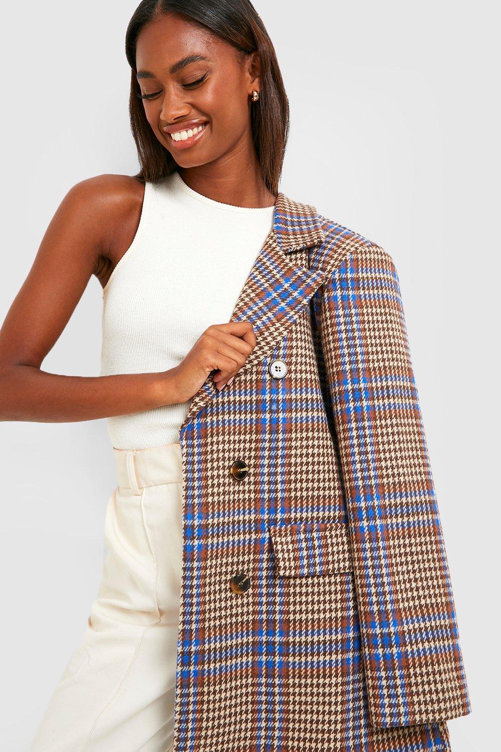 Sandy Zeeslak sneeuwman Blue Check Oversized Blazer | boohoo