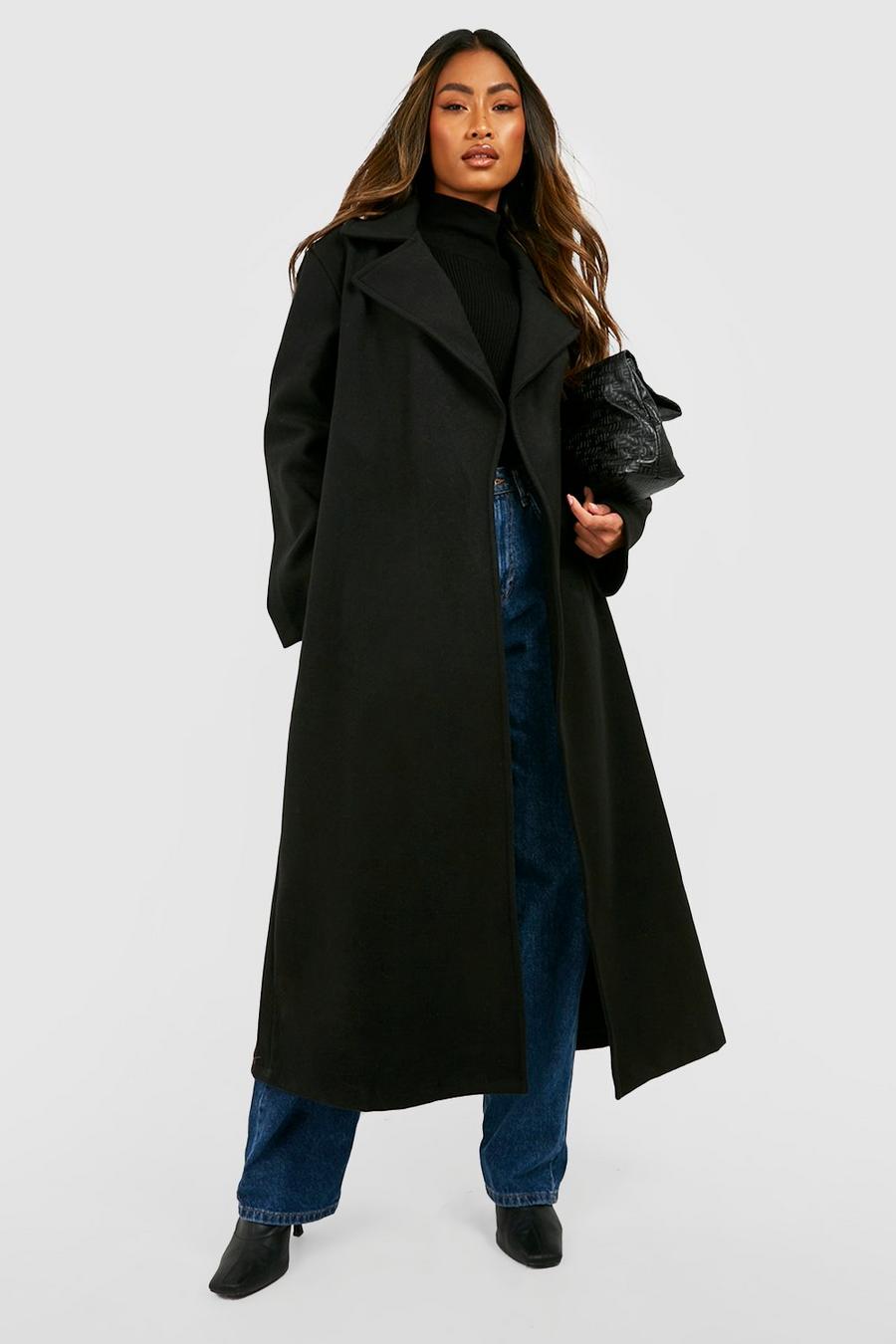 Black Oversized Maxi Wool Look Coat image number 1