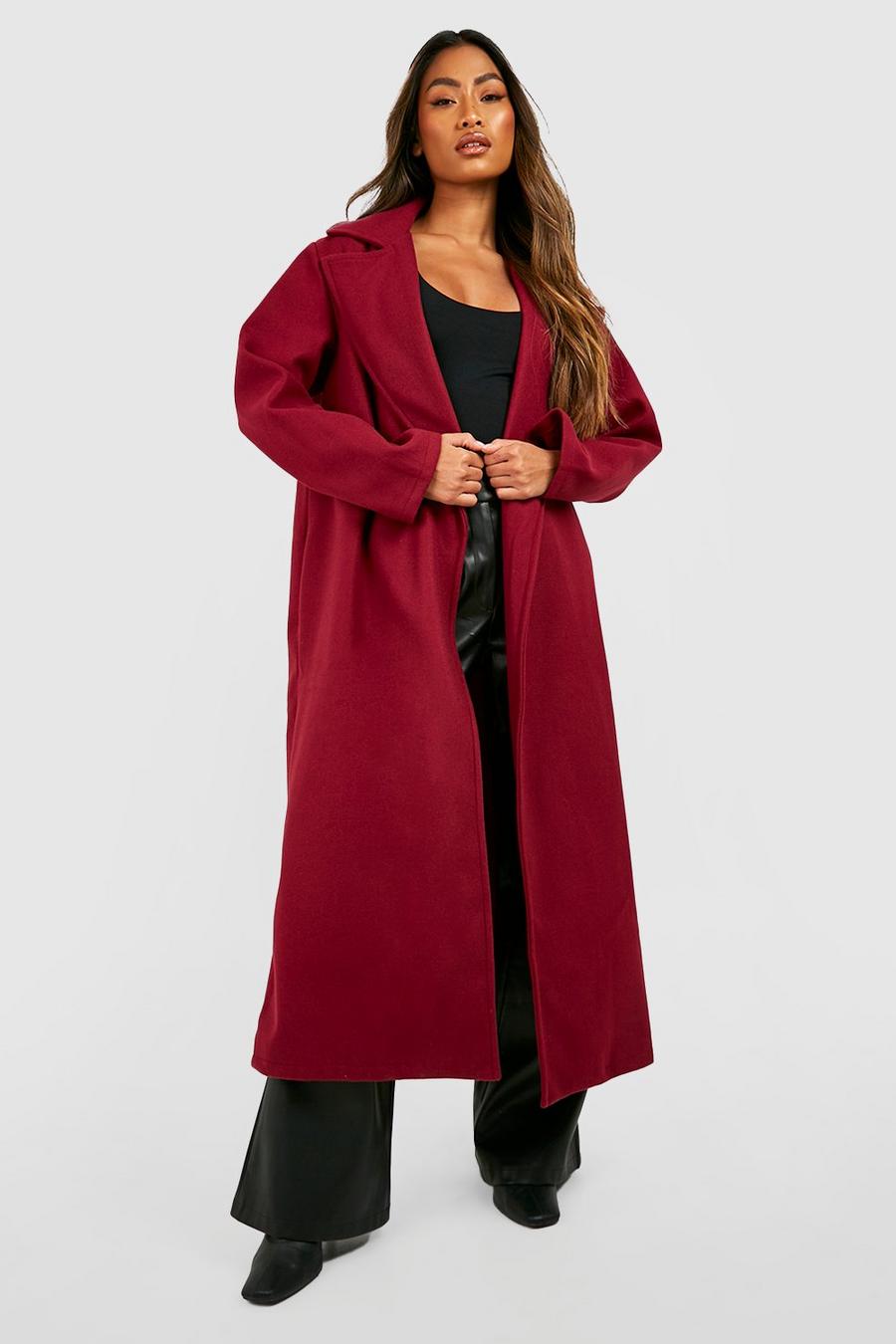 Burgundy red Longline Wool Look Coat