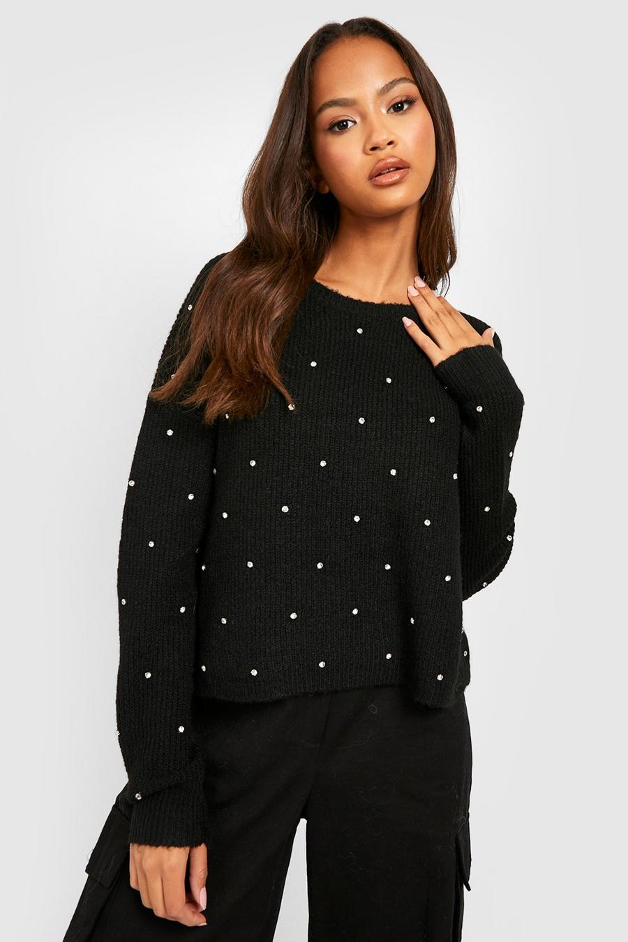 Black Embellished Knitted Jumper image number 1
