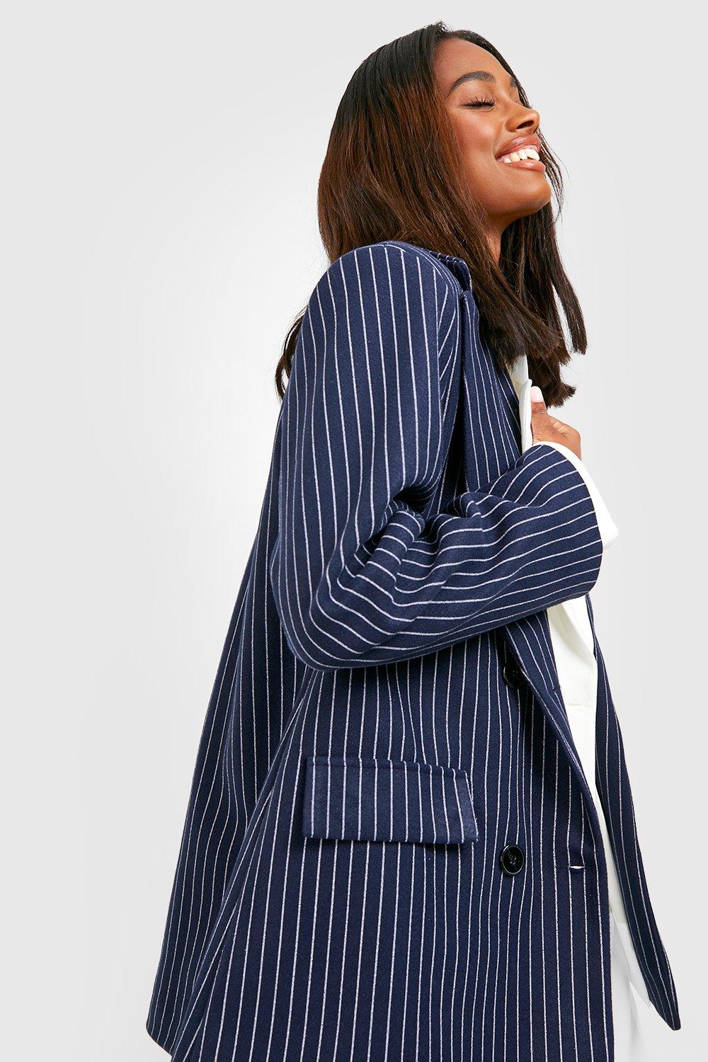 boohoo Pinstripe Oversized Longline Blazer - Blue - Size 10