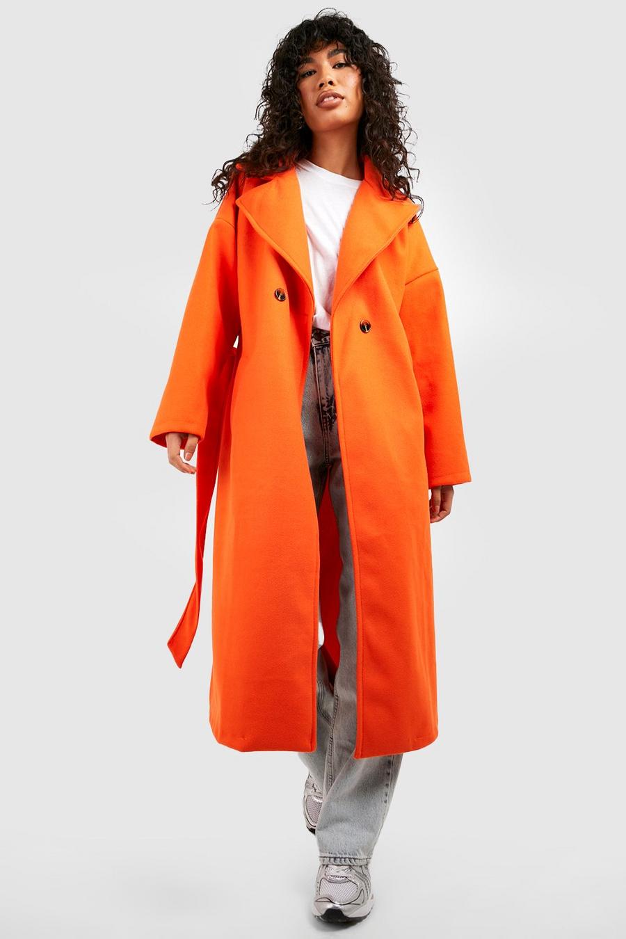 Orange Super Oversized Textured Belted Wool Coat  image number 1