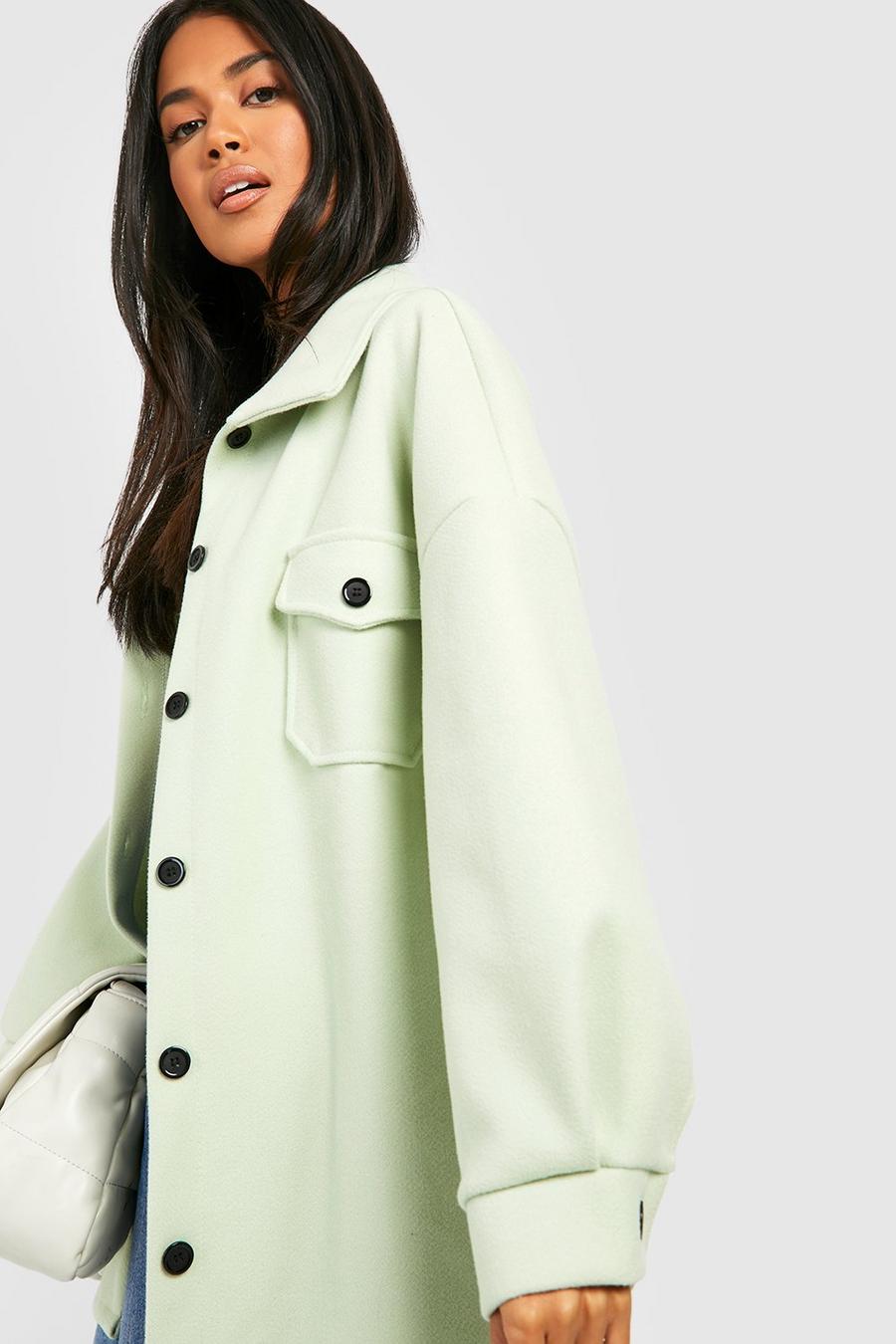Mint Belted Detail Wool Look Shacket  image number 1