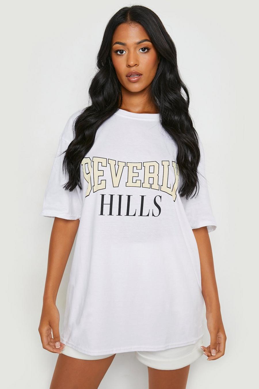 White blanc Tall Oversized Beverly Hills T-Shirt Met Print image number 1