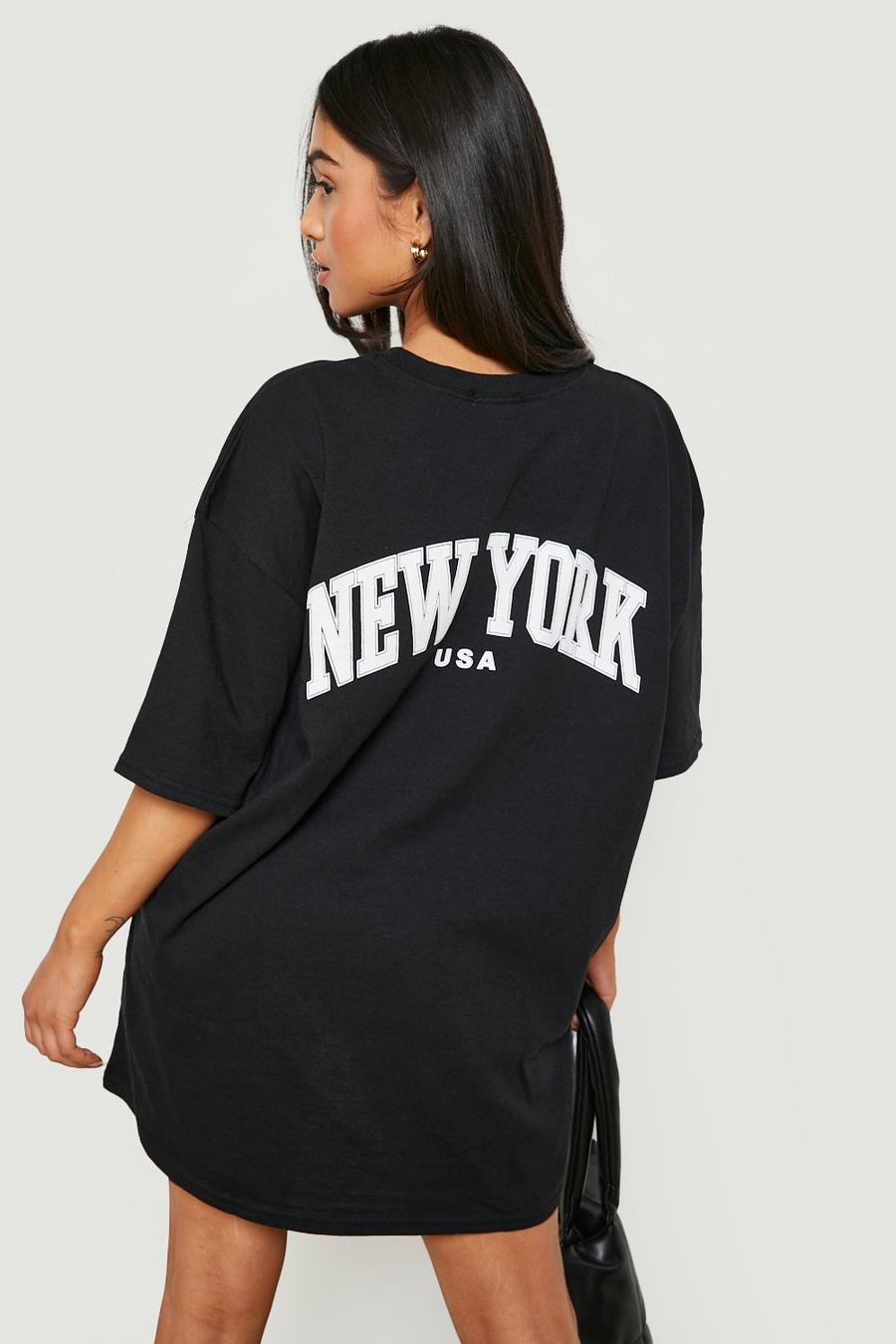 Camiseta Petite oversize con estampado de New York en la espalda, Black nero
