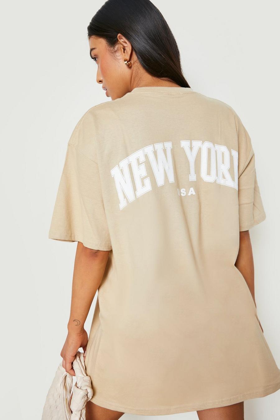 Sand beige Petite New York Back Print Oversized T-shirt 