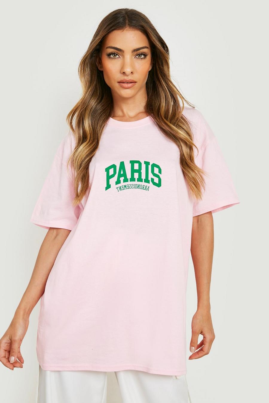 T-shirt oversize à slogan Paris, Light pink image number 1
