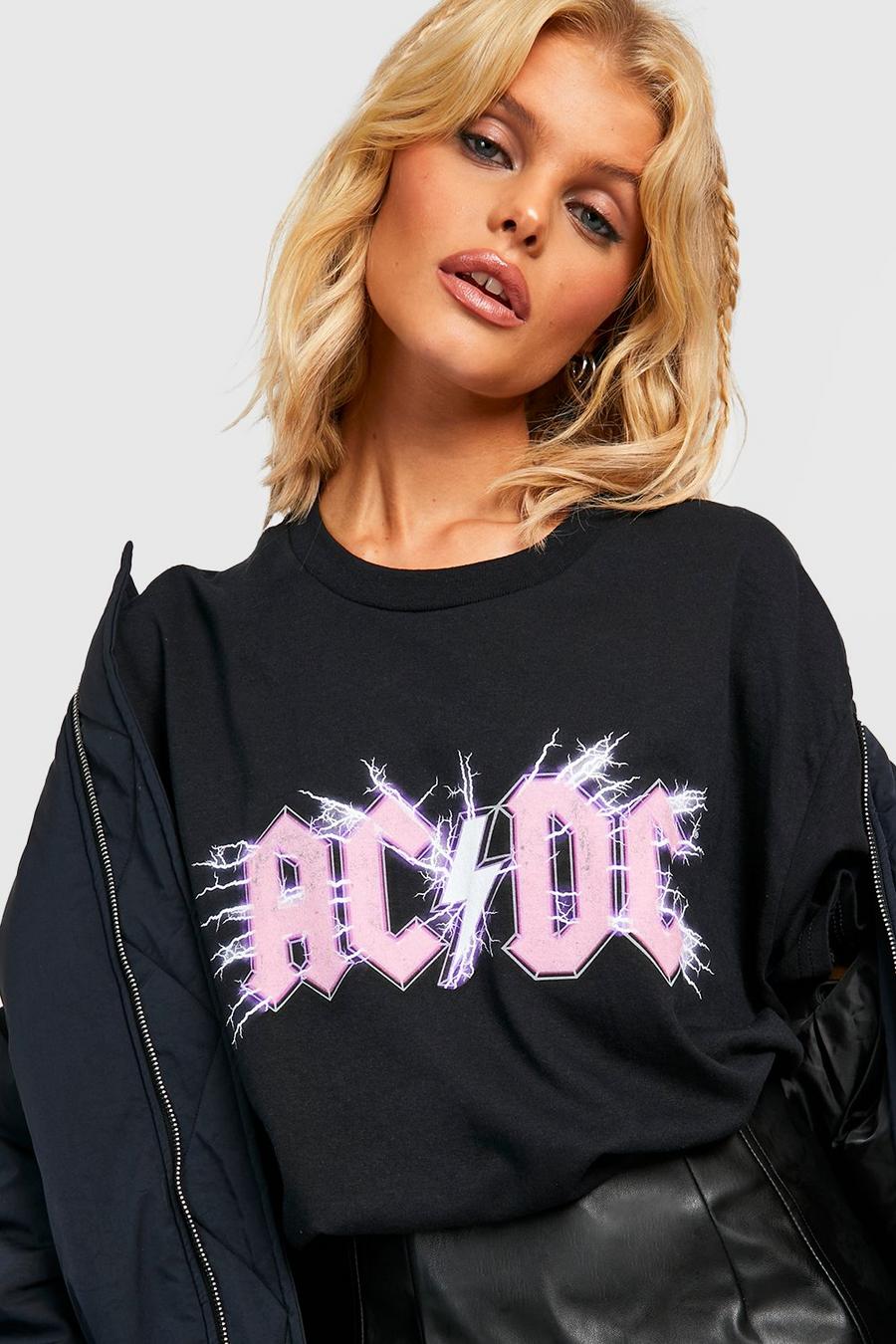 Black Acdc Oversized Printed Band T-shirt image number 1