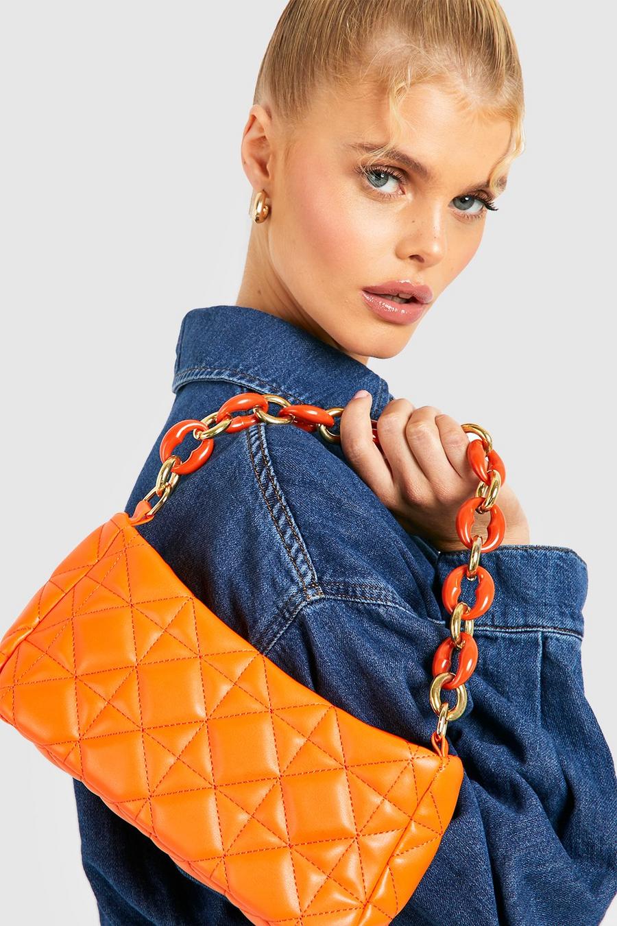 Orange Chain Quilted Shoulder Bag image number 1