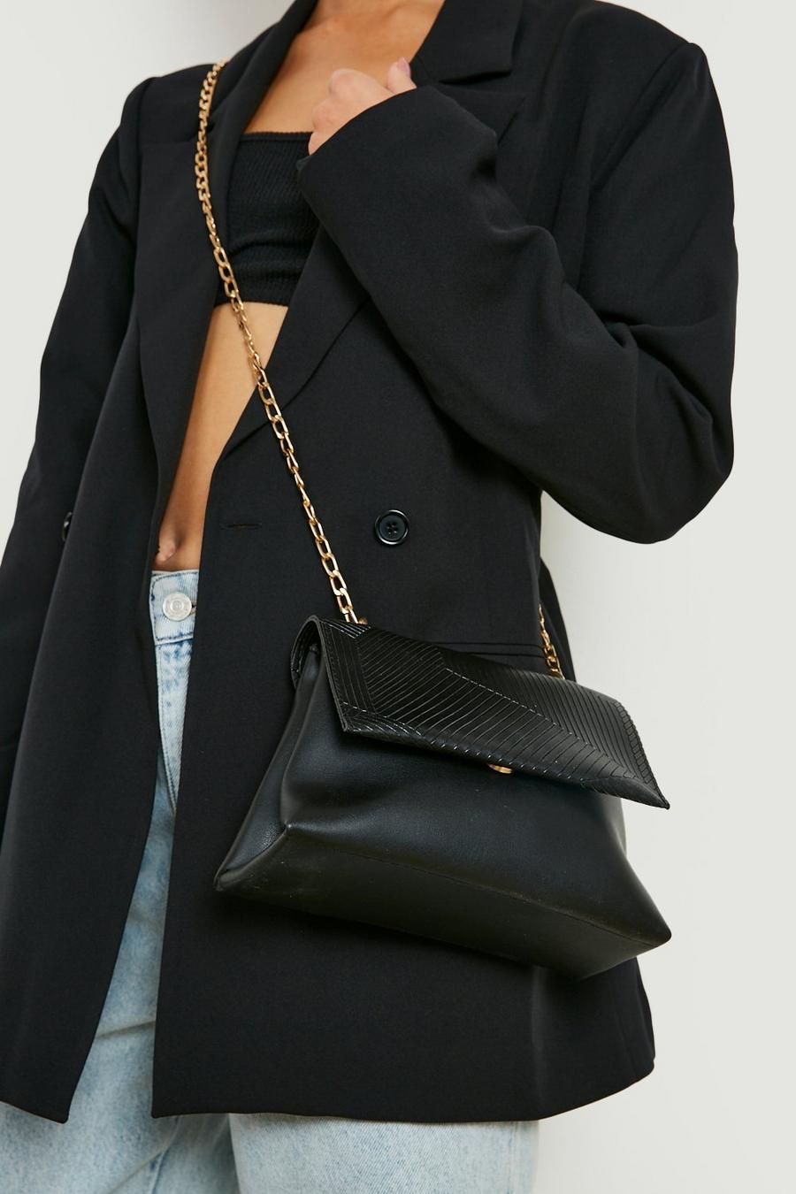 Black Textured Flap Cross Body Bag