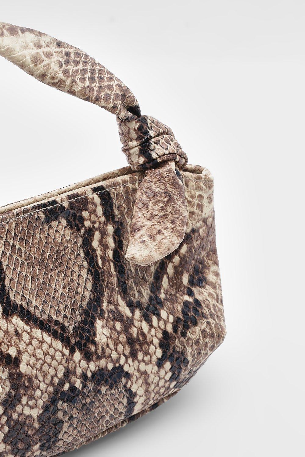 Opschudding Franje opladen Kleine Slangenprint Handtas Met Geknoopt Hengsel | boohoo